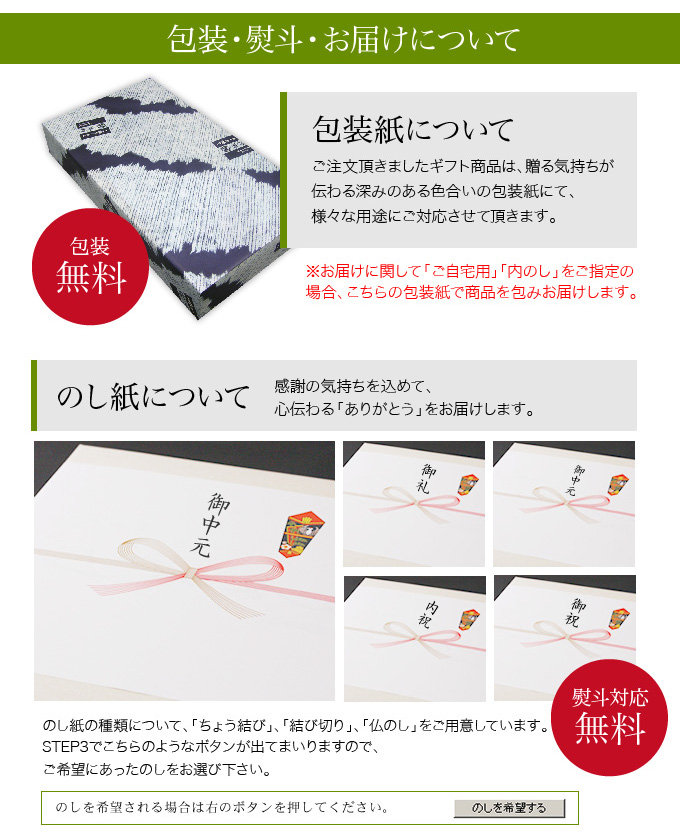 贈り物そうめんの包装・熨斗・お届けについて